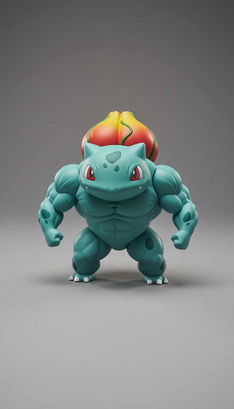 Muscular Bulbasaur comic-style figure
